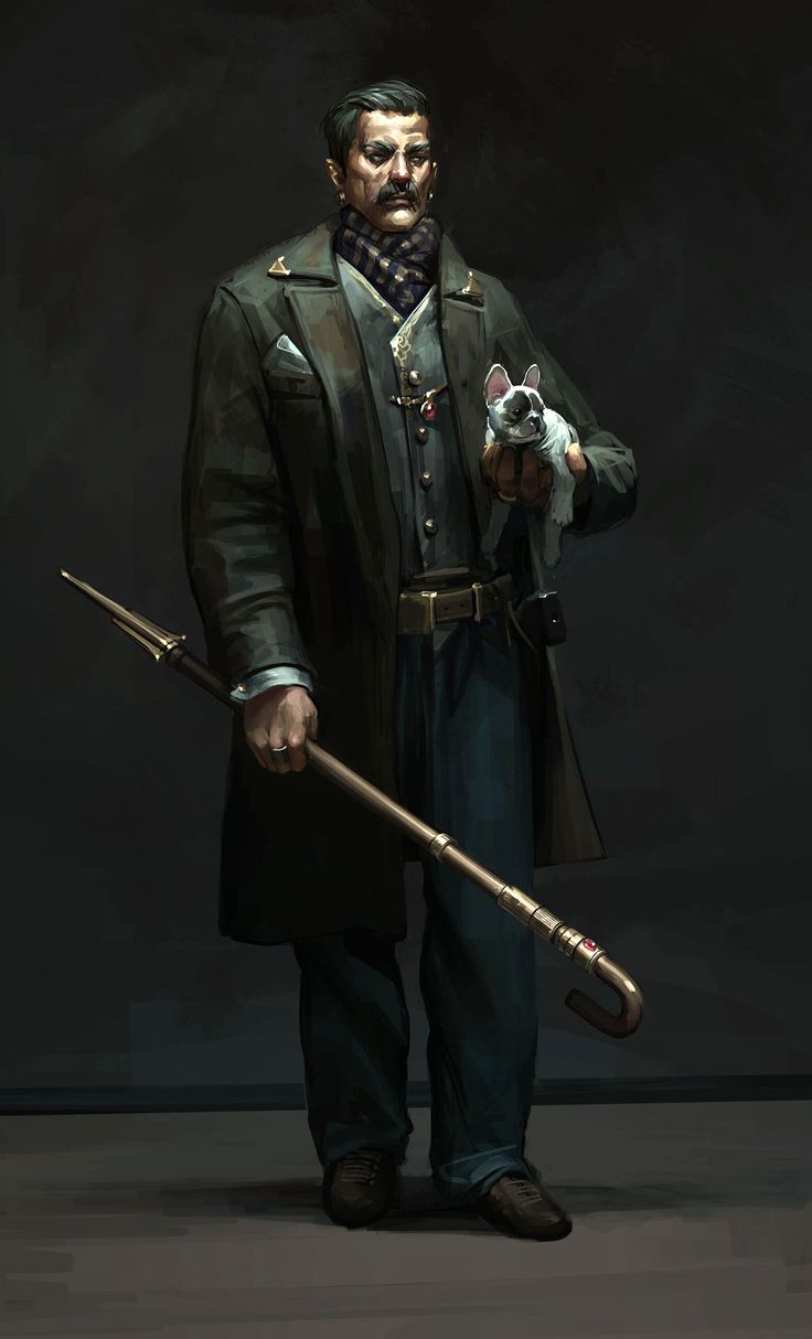 a painting shows a man in a suit holding a cane and a dog. he is standing indoors. he has a tie and a belt. he is wearing pants and shoes.