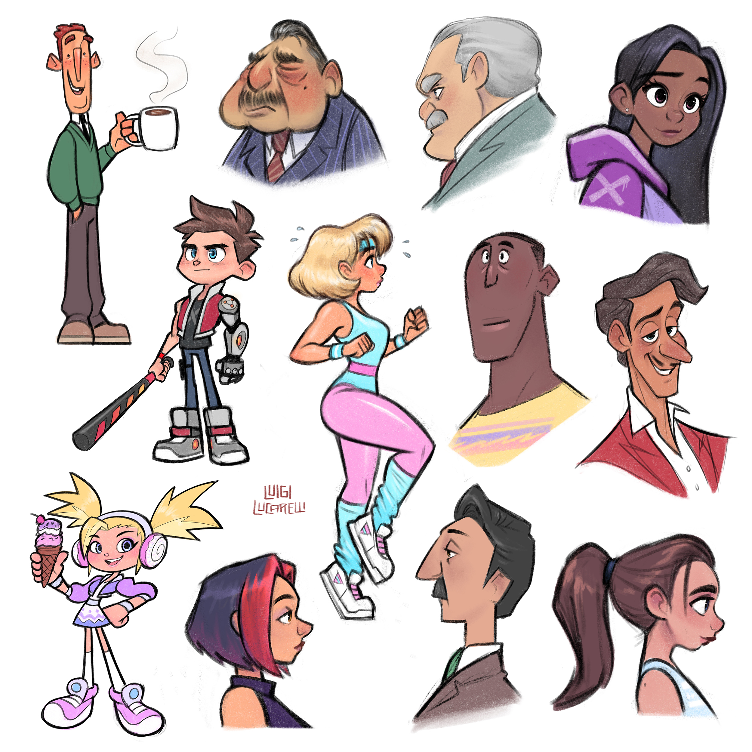 this is a colorful illustration featuring a diverse group of cartoon characters. each character has their own unique design and personality, showcasing a range of expressions and poses. the style is whimsical and playful, with exaggerated features and vibrant colors. the characters appear to be interacting in a lively and fun setting, adding to the overall dynamic of the piece.
