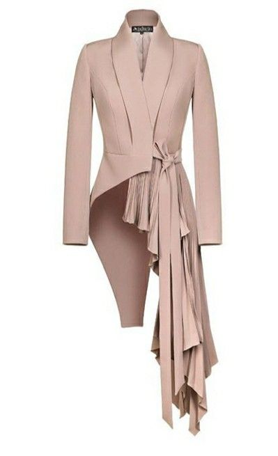 a single blushcolored blazer is showcased against a white backdrop. the blazer features a draped element and an asymmetrical hemline, adding a touch of avantgarde style. it is styled as a women's fashion piece or suit jacket, highlighting its elegance and sophistication.