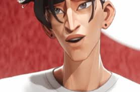 this is a digital illustration of a man with black hair and brown eyes. he is wearing a white tshirt. the background is red. the illustration is a closeup portrait, showing the man from the chest up. the lighting is soft, creating a warm and inviting feeling.