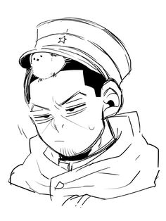 black and white sketch of a young male soldier with a small bird perched on his hat. he has a tired expression on his face.