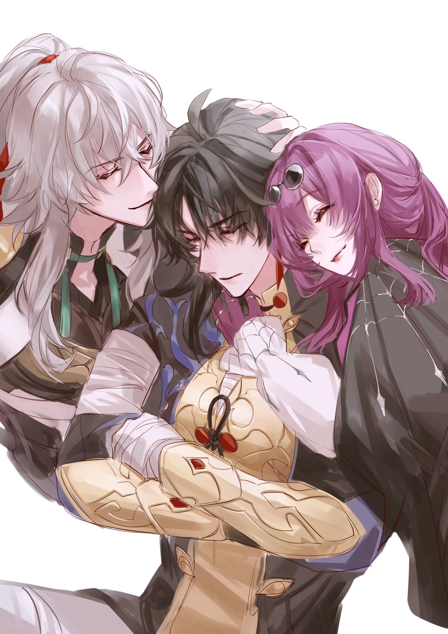 the image depicts a group of three anime characters in