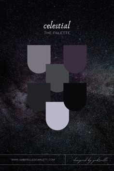 this image is a color palette called "celestial" featuring five different shades of grey against a dark, starfilled background. the image is minimal and abstract.