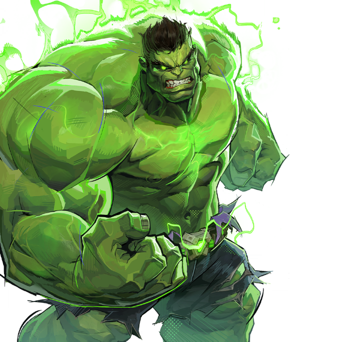 a vibrant illustration of the hulk, a muscular green superhero, with clenched fists and an angry expression. he appears to be radiating energy, possibly gamma radiation, as indicated by the green glow and sparks. his clothing is torn, a common sign of his transformation and strength. the image captures the character's intense power and rage.