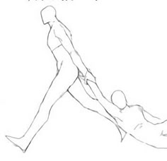 this image is a sketch of two people. it is a rough drawing of one person pulling another person by their arm.  the drawing has no detail or color.