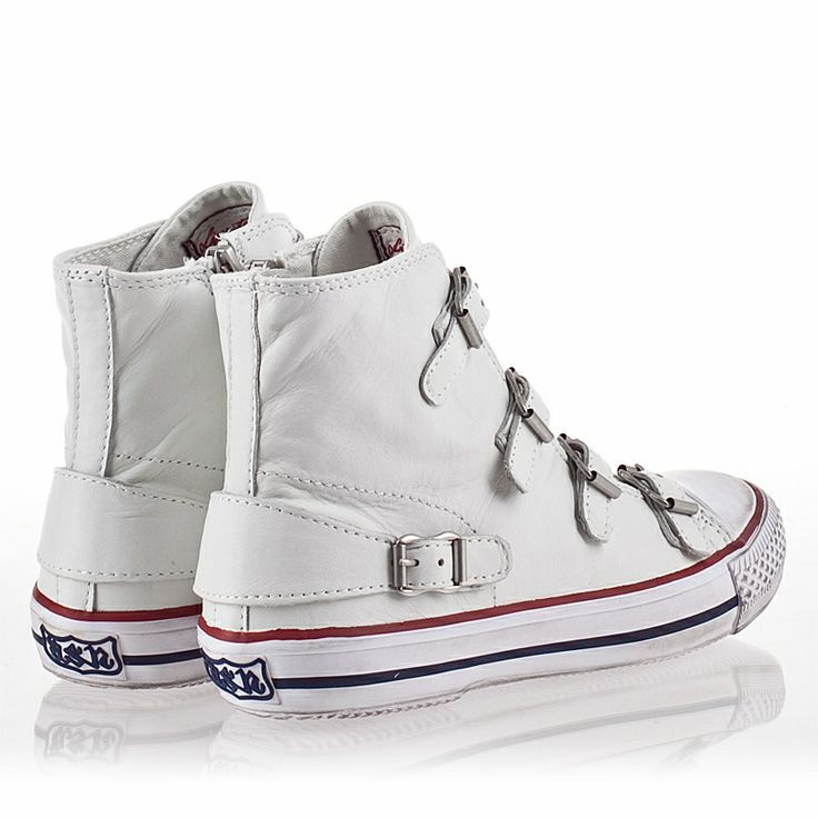 a pair of white leather high top sneakers with buckles. the sneakers are casual and comfortable, and would be perfect for everyday wear. they are made of highquality leather and have a stylish design. the buckles are silver and add a touch of elegance to the sneakers.