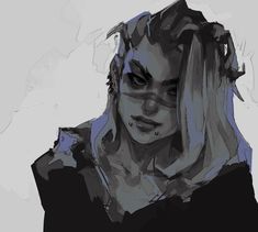 the image is a stylized digital sketch of a woman's portrait. it has a cyberpunk/futuristic aesthetic, suggested by her short, messy hair,  piercing gaze, and potential cybernetic enhancements hinted at on her face. the illustration utilizes a grayscale color palette with shades of gray, creating a moody and atmospheric feel. the perspective is a closeup with a slightly low angle, emphasizing the character's strong and somewhat defiant expression.