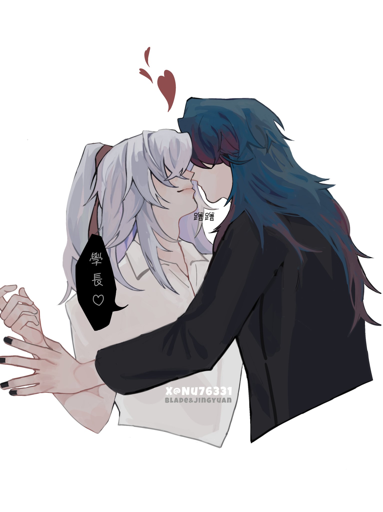 this anime illustration shows a male and female anime character embracing each other in a romantic moment. the