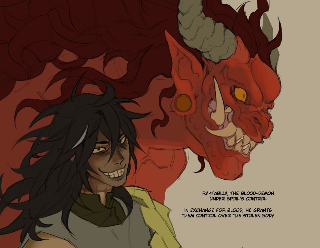 this is a digital illustration of a male demon. the demon is depicted with long horns, sharp teeth and fangs, a long red tongue, and red skin. he appears to be very angry and ready to attack. the demon is depicted as a powerful supernatural creature and is associated with darkness, evil, and blood. the illustration is done in a sketchy style, but it is still very detailed. the demon's expression is menacing and his eyes are filled with rage. this is a captivating image that captures the power and danger of a demon.