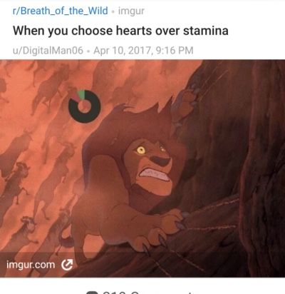 a meme depicting a scene from the movie "the lion king" of simba falling from a cliff. the text above the image reads "when you choose hearts over stamina" referring to the video game "breath of the wild" where you can choose to increase your hearts, which will increase your health, or increase your stamina, which increases how much you can run and how long you can stay underwater.