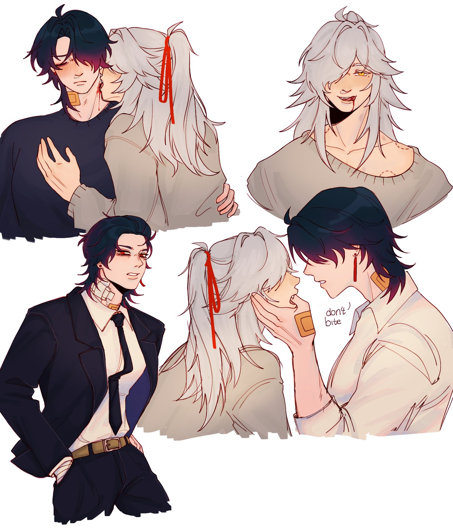 the image features four panels with different anime boys in various poses.