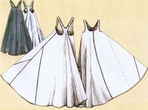 the image contains a fashion illustration showing different design variations of a women's dress. the dress has a vneck and a flowing skirt. one dress is colored in shades of gray while the other two are white with design details. the illustrations are presented as sketches with line work, suggesting a design concept or a technical drawing.