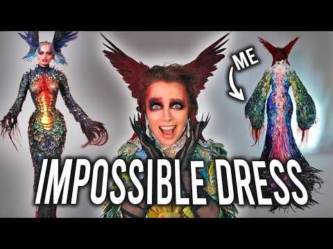 a thumbnail image with three images of the same woman in different dresses and makeup, with the words "impossible dress" in white letters. an arrow points at one of the dresses and the word "me" is next to it.