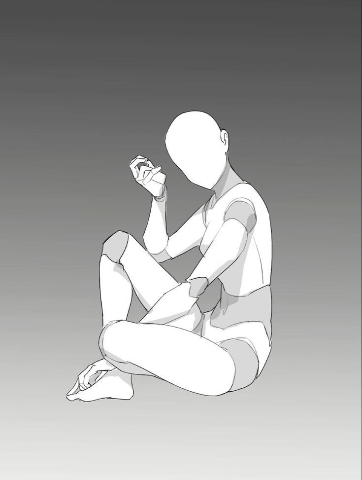 a line drawing of a person sitting in a relaxed pose. the person's face is missing. they are wearing simple clothing. the drawing is done in a simple style, with few details.