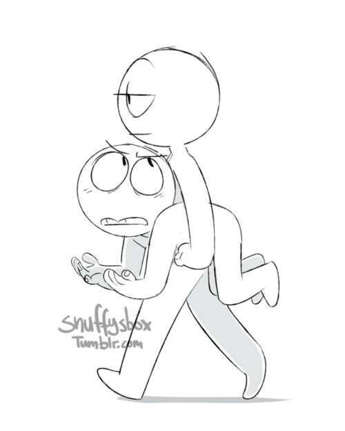 a line drawing of two stick figures. the one in the front is holding the one behind them. the one in the back is looking to the left, and the one in the front is looking straight ahead.