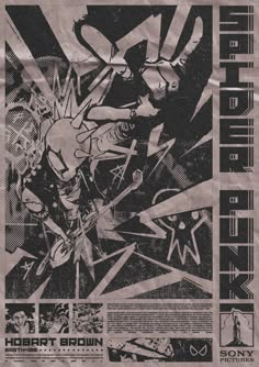 this is a poster for a punk rock band called "hobart brown". the poster features a graphic image of a guitarist playing a guitar with an edgy, rebellious attitude. the background is a black and white abstract design that further enhances the punk rock theme. the poster is designed to grab attention and promote a punk rock show or album release.