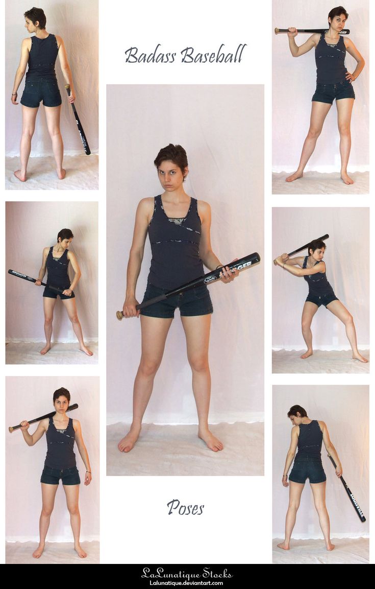 this image is a stock photo showing multiple poses of a woman in athletic clothing holding a baseball bat. the woman is young, athletic, and looks confident and fierce. she is wearing dark shorts and a tank top. the background is plain and white so the focus is on the woman.