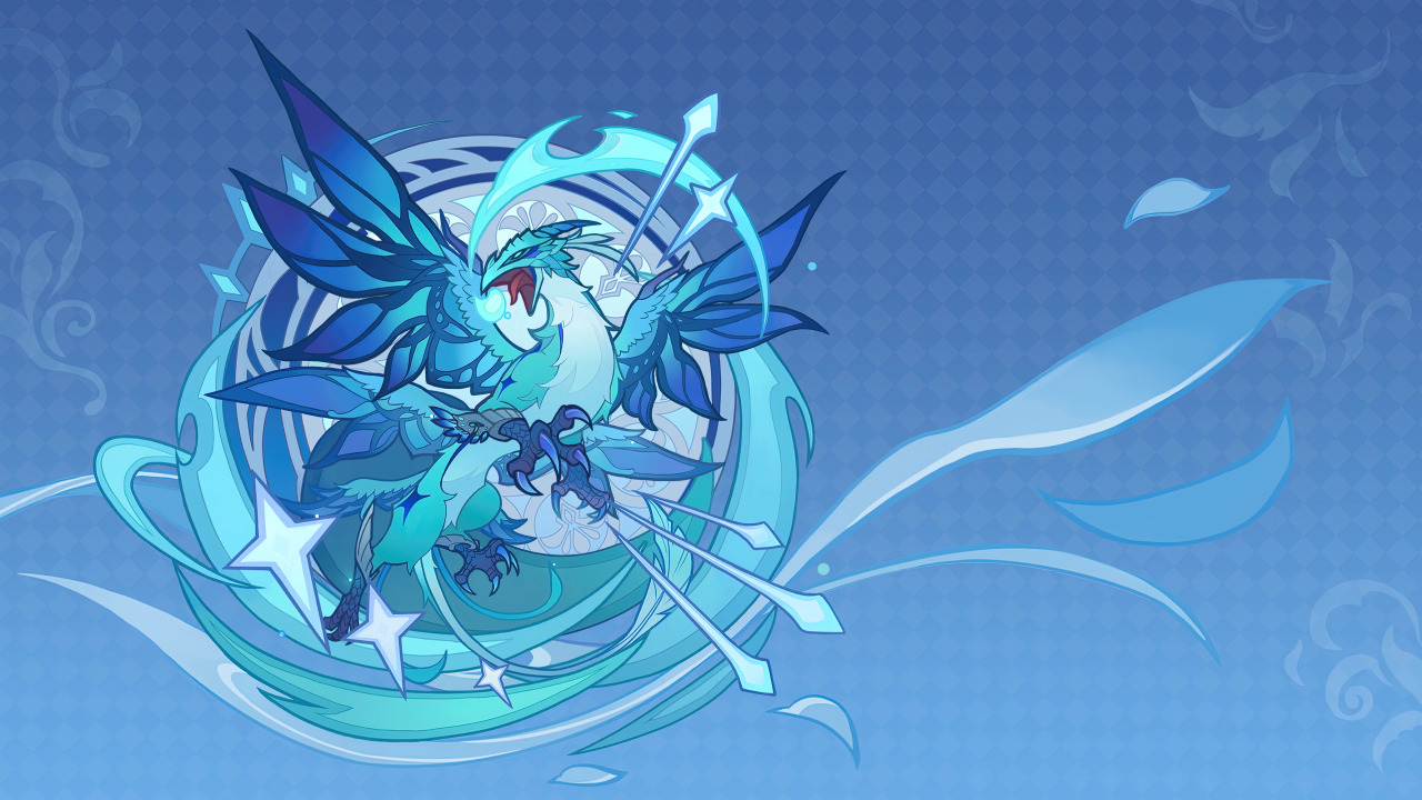 the image showcases a vibrant and dynamic creature, resembling a bird with intricate blue and green wings, set against a background of swirling patterns and a sky of a soft blue hue. the bird's body is adorned with intricate details, including a striking design on its wings and a bright yellow beak. the image is rich in color and energy, creating a sense of movement and power. the swirling background suggests a mystical or ethereal atmosphere, making the image feel almost magical.