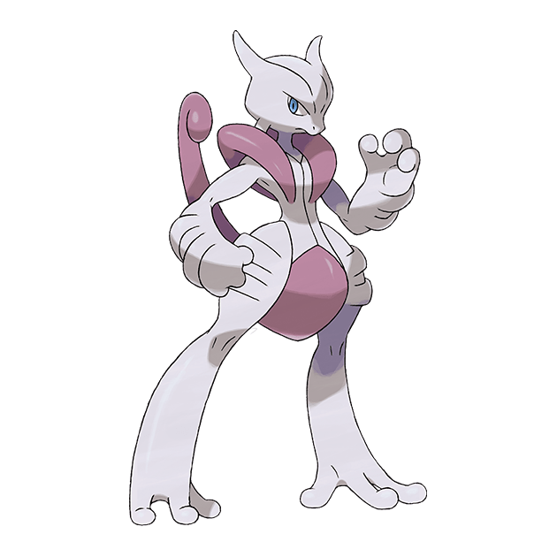 this image showcases mega mewtwo x, a powerful psychic/fightingtype pokémon from the pokémon franchise.  the artwork depicts mega mewtwo x in a dynamic pose, its body radiating a subtle glow.  the pokémon's design is distinctly shown with its sleek, white and purple body, its powerful limbs, and its intense expression. the background is black, making the pokémon stand out prominently.  the style is consistent with official pokémon artwork.