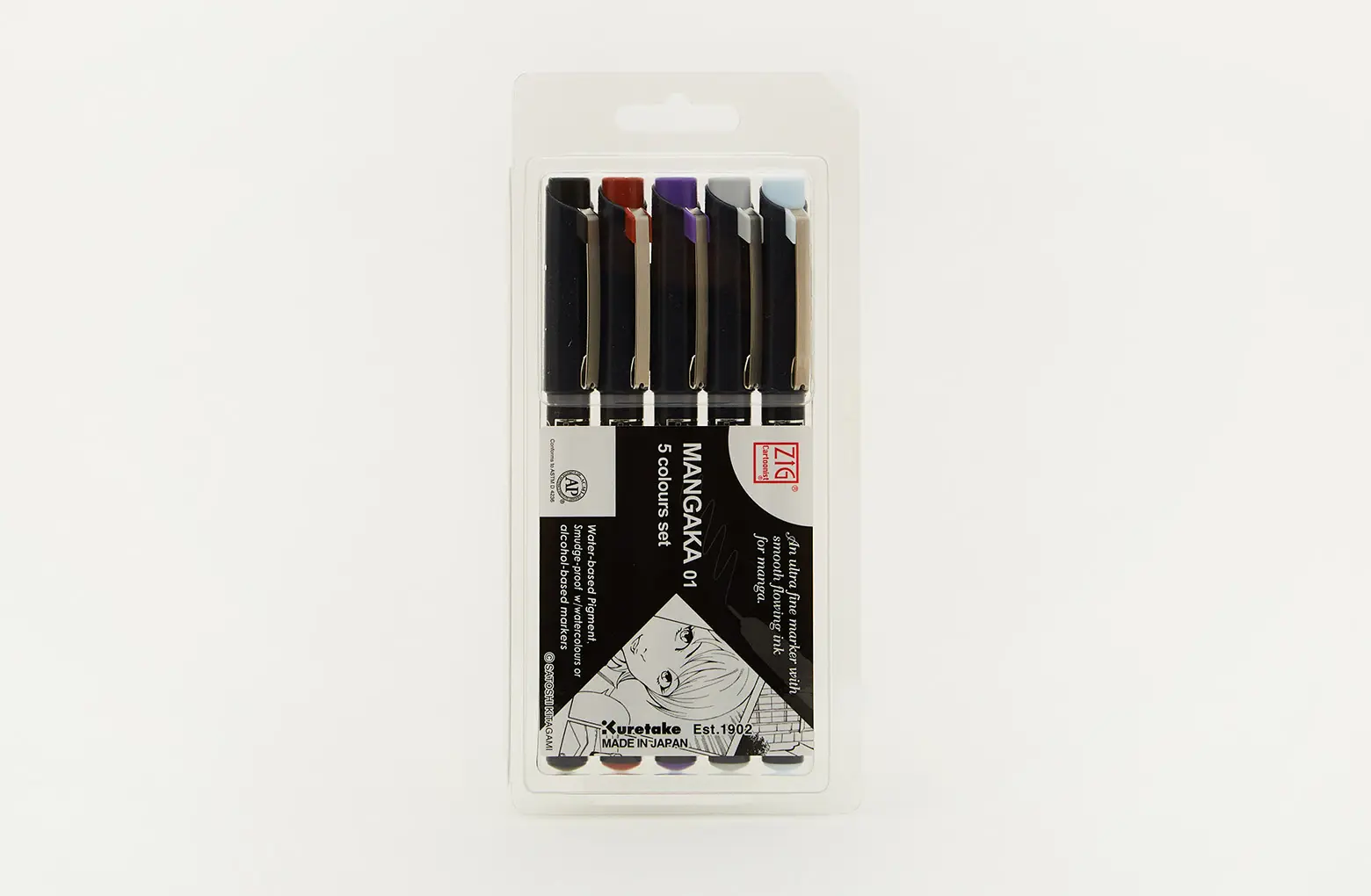 Kuretake Japanese Manga Pen Black - pack of 5 colorful Mangaka