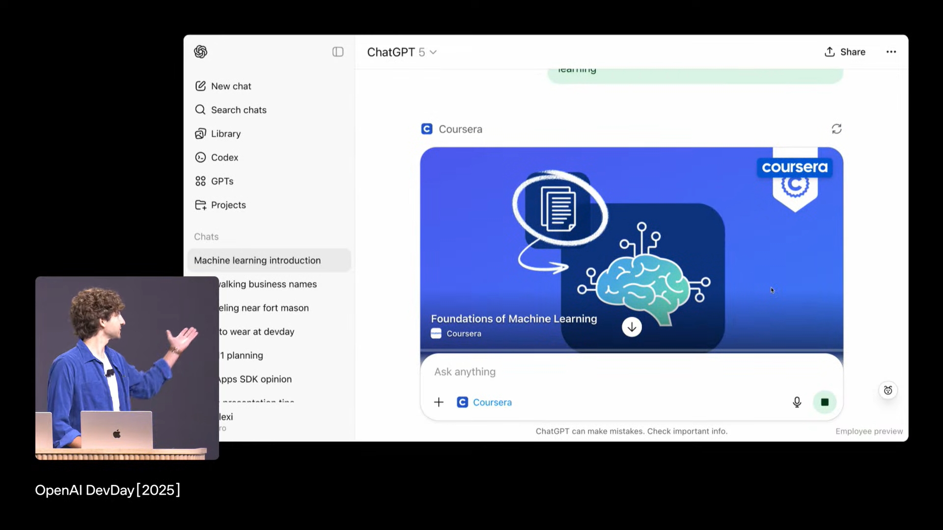 ChatGPT上でオンライン学習プラットフォームにアクセスしている画面