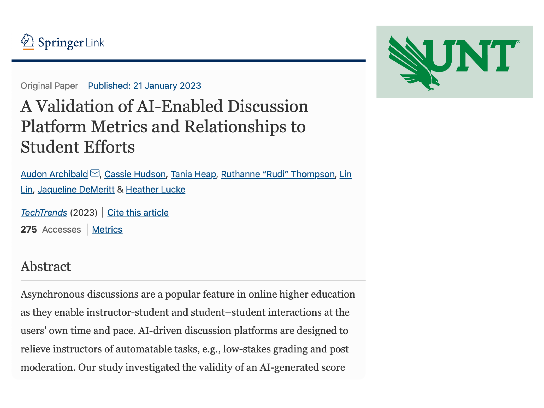 UNT Conducts Research on Impact of Packback on Asynchronous Discussion