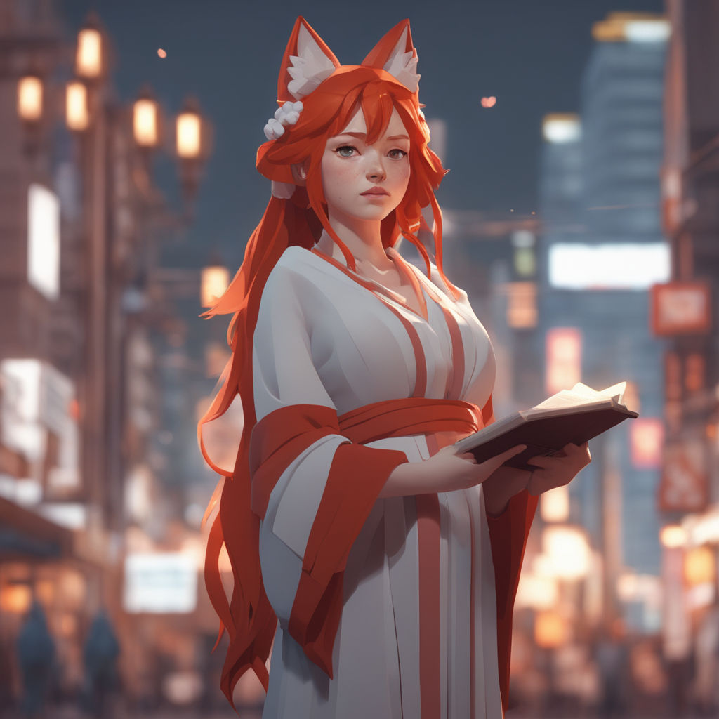 Kitsune in kimono with katana: anime girl [Artist: Violetta Murasaki] -  Original anime characters - Waifu Clan [anime pics & digital art]