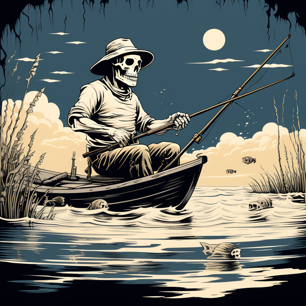 fantasy art fisherman skeleton fishing golden items - Playground