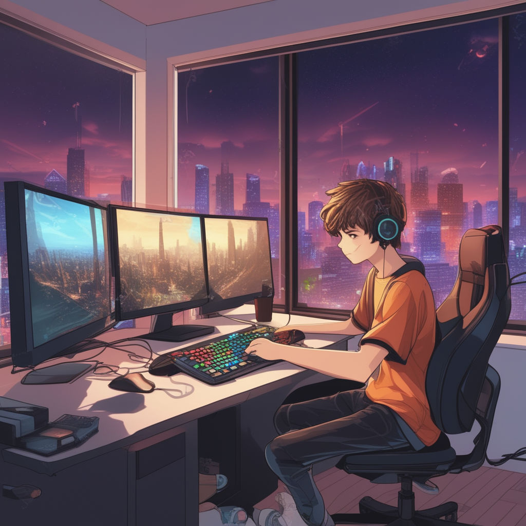 anime boy on computer