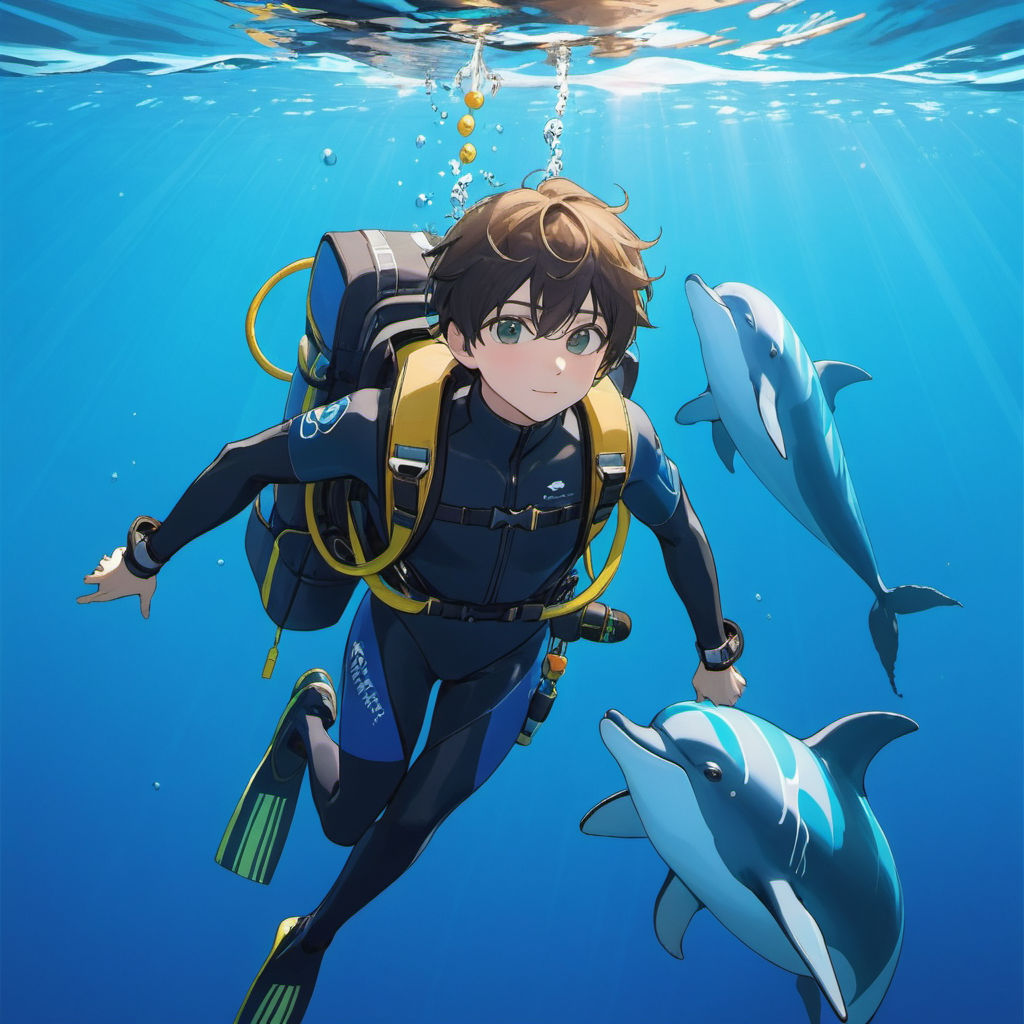 AIGC - anime ochako uraraka swimming alone under a blue l - Hayo AI tools