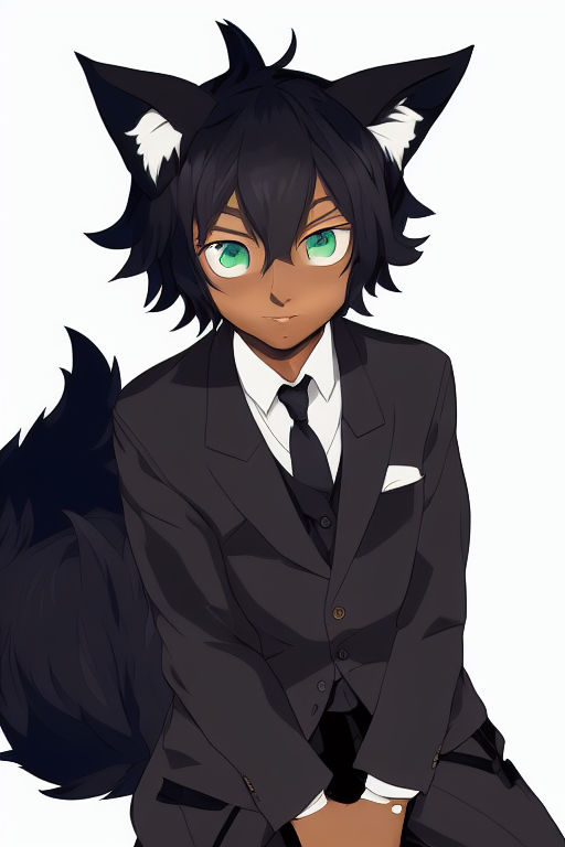 anime boy with black hair and cat ears