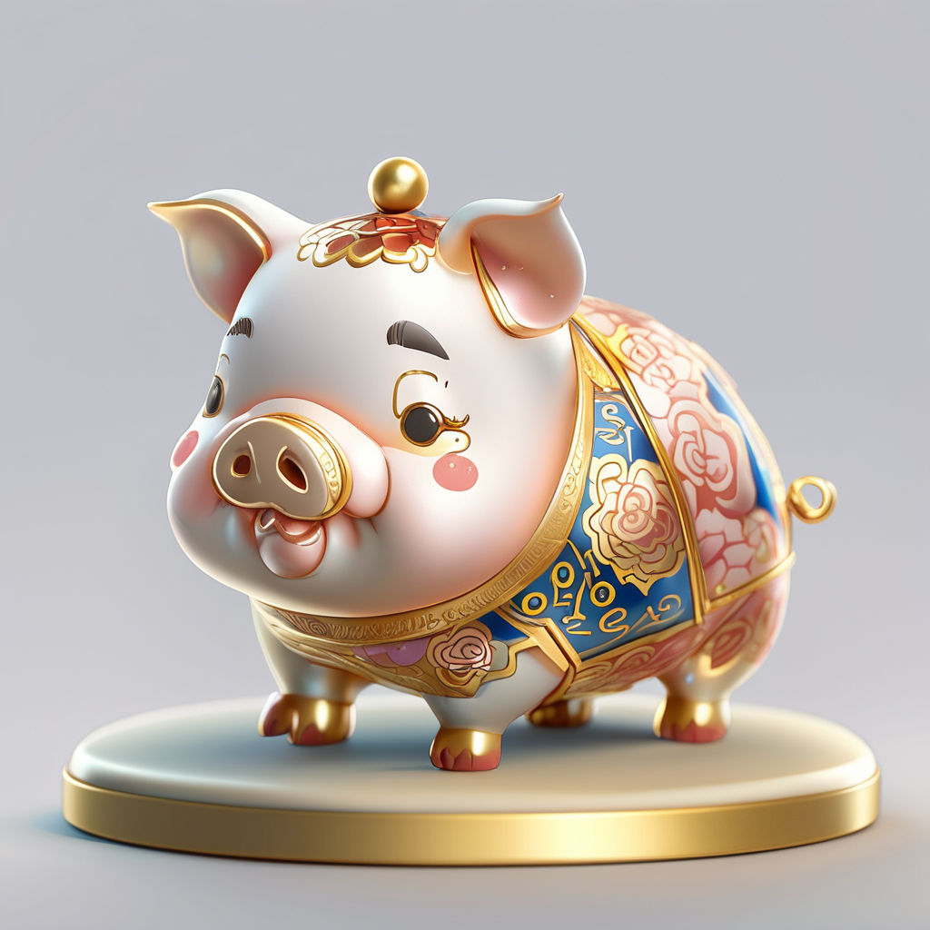 Gold Chinese Happiness Pig Piggy Bank