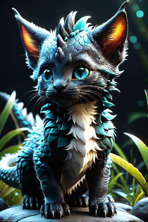 Cute little anime dragon cat, distinct lighting, detailed matte