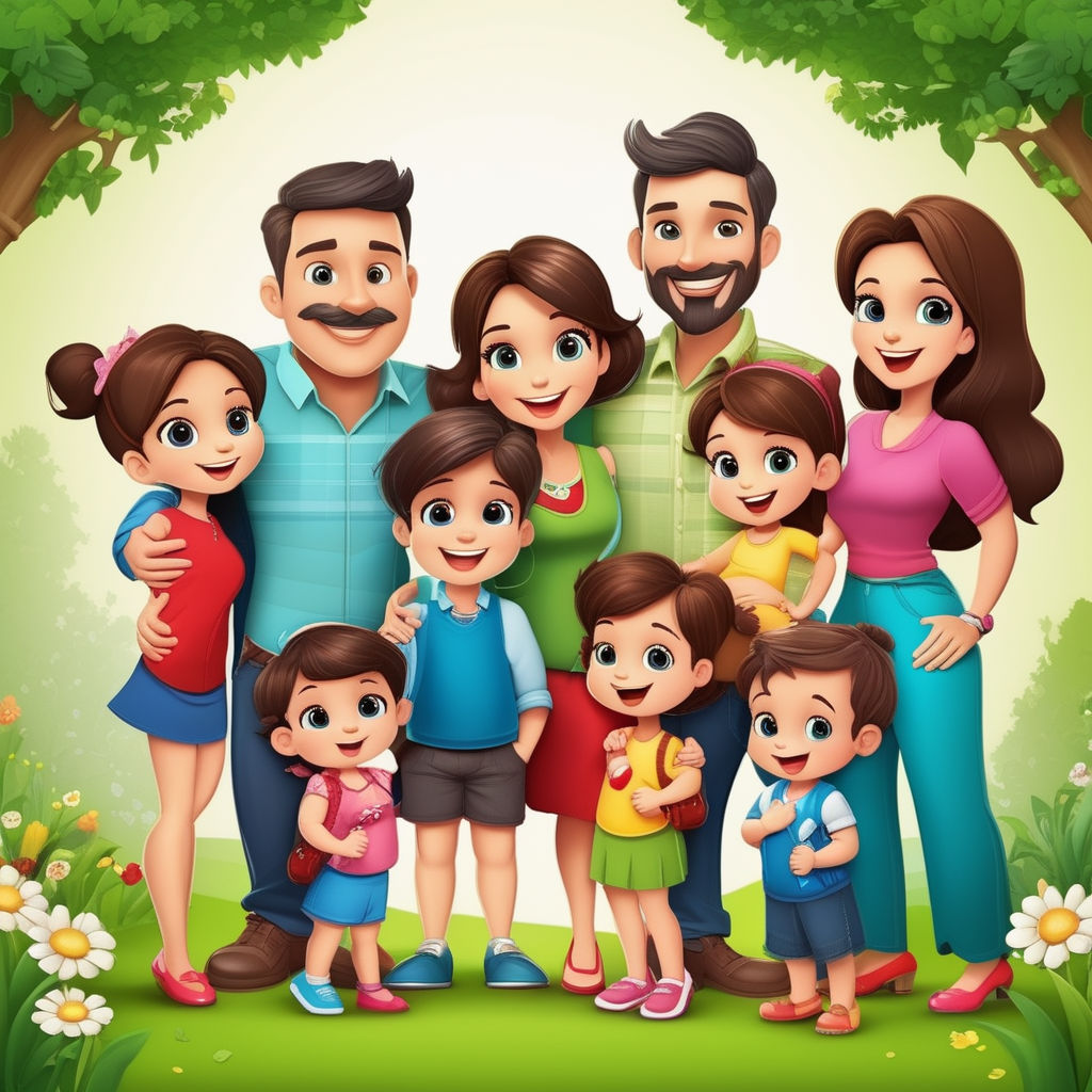 family of 5 3 boys cartoon