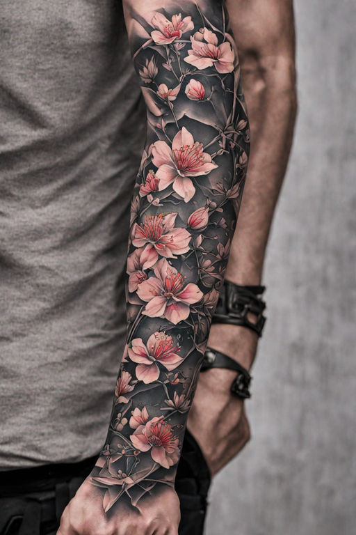 right arm. flowers blood tattos - Playground