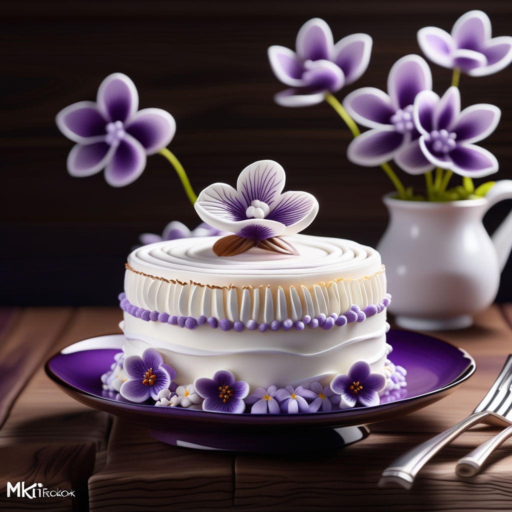 Purple Cake with Lemon Buttercream is cut into mini individual cakes,  decorated with fresh blackberries, for a beautiful and tasty dessert. -  Stock Image - Everypixel