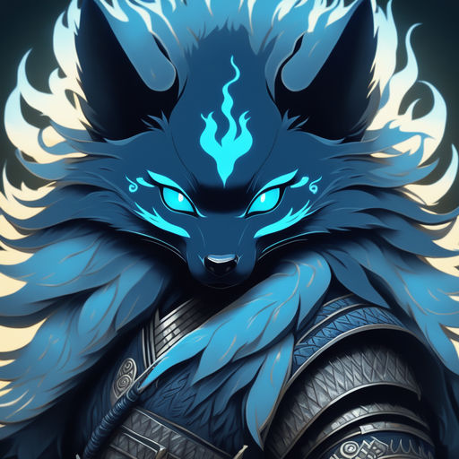 black and blue anime wolf