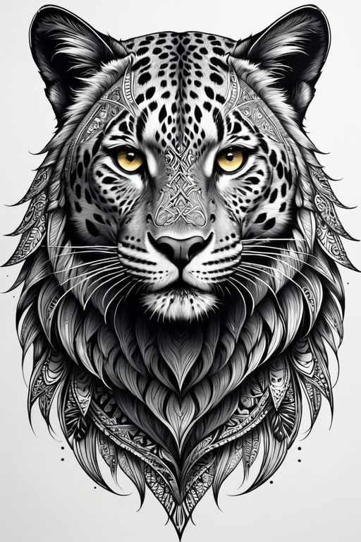 A jaguar tattoo in black and white