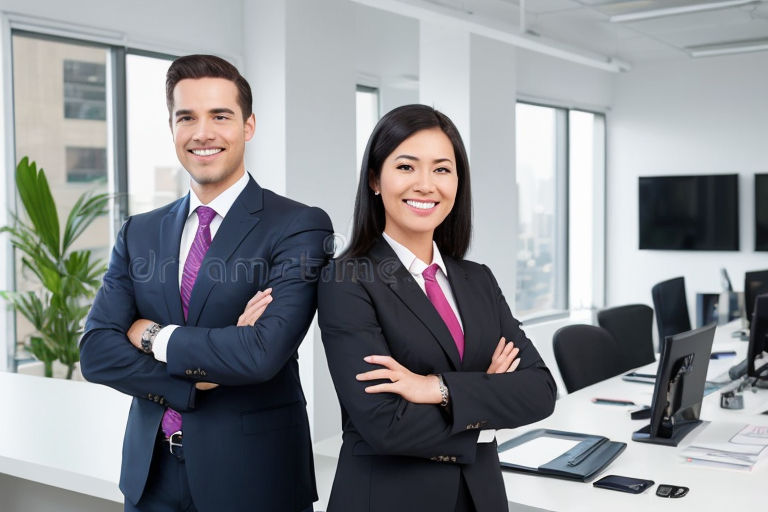 Tall woman confronting a shorter man Stock Photo