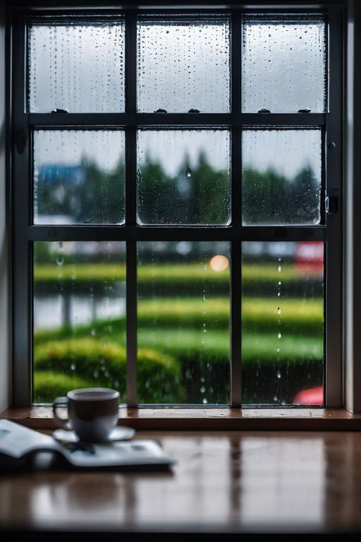 prompthunt: dark photo of dark blue rainy bedroom window at night