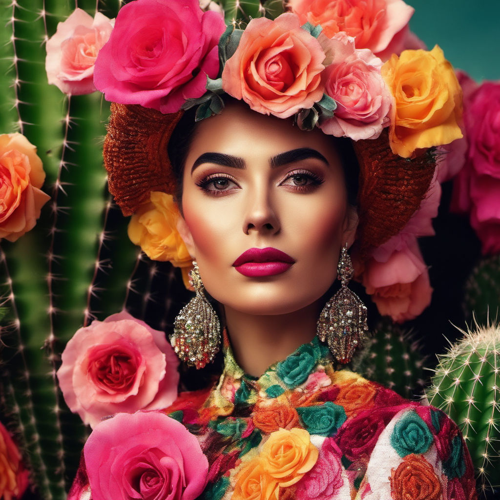 Unveiling Frida Kahlo's Influence: Capturing the Essence of Mexican Culture  through a Creative and Colorful Dress on a Beautiful Model Delve into the  world of fashion with a stunning model adorning an
