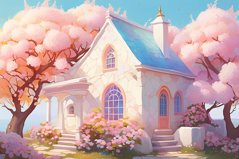 KREA - a cozy cottage in an overgrown forest, anime, cartoon, studio Ghibli  style, golden hour