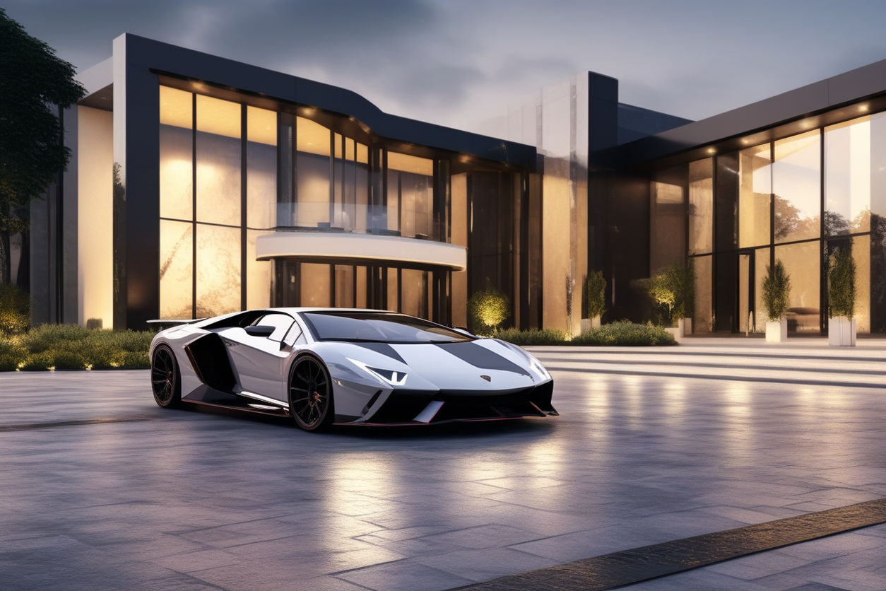 Opulent Mansion & Lamborghini Aventador, Luxe Lifestyle Showcase, AI Art  Generator