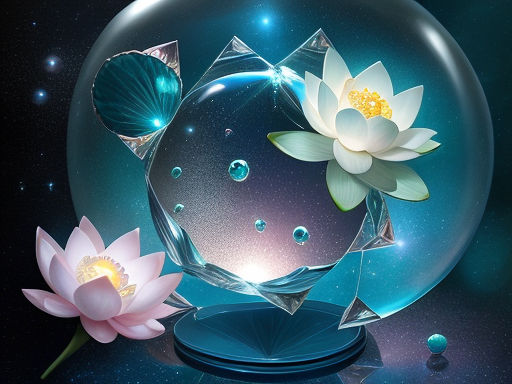 Prompt: dreamy, diamonds, bubbles, space, lotus, glass, 