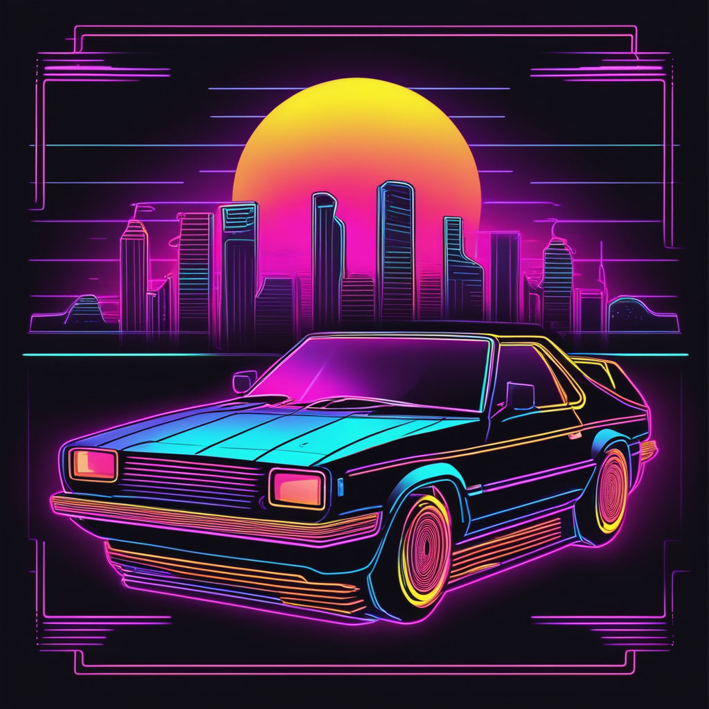 Vintage Sports Cars T-shirt Featuring A Retro Art Poster Illustration In  The Style Of Tropical Landscapes. The Design Is Inspired By The Synthwave  Genre And Features A Light Black And Amber Color