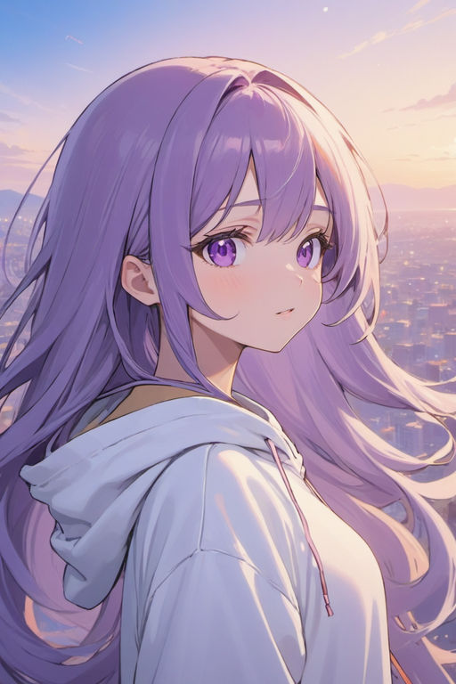 Wallpaper girl, long hair, anime, beautiful, purple eyes, pretty