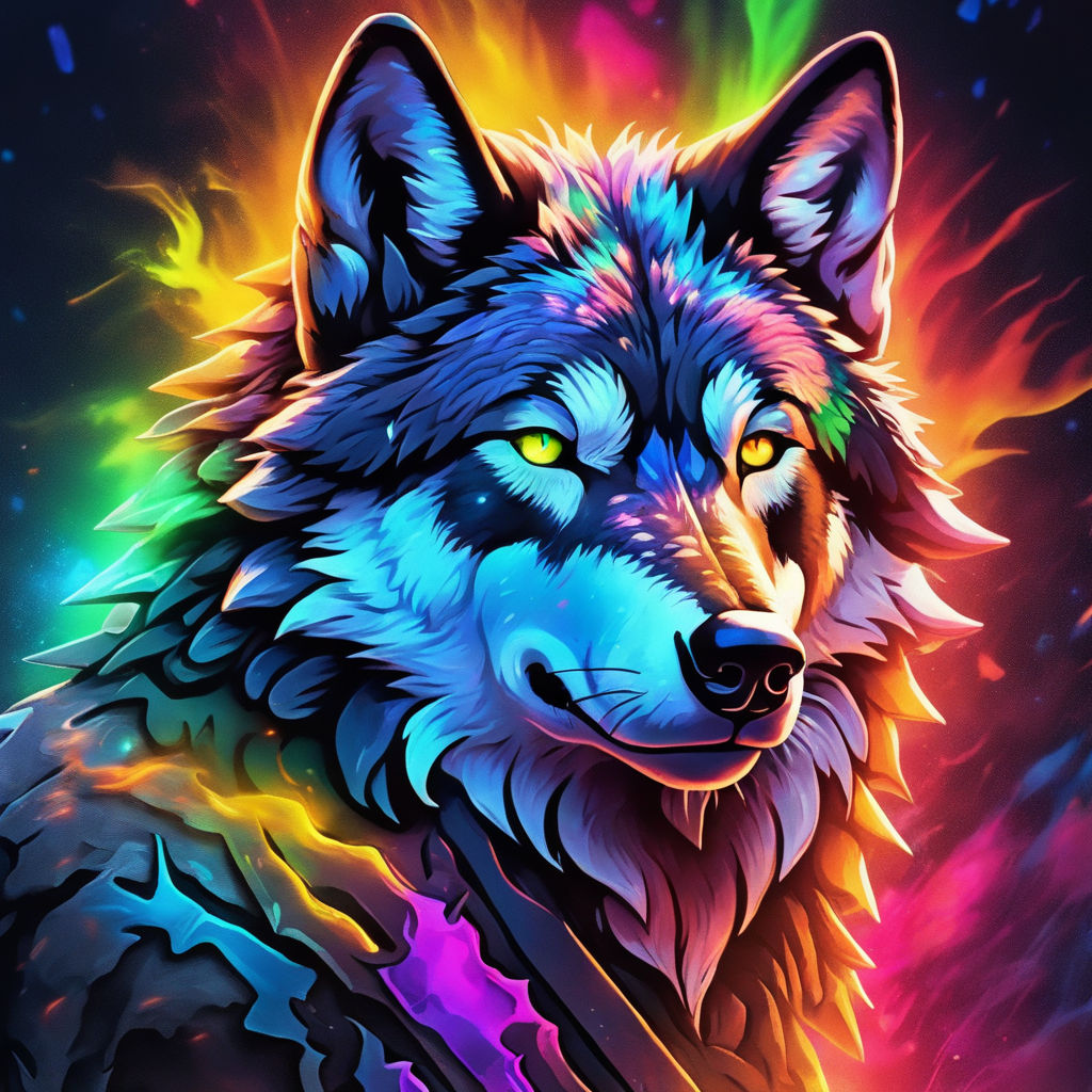 rainbow wolves with wings