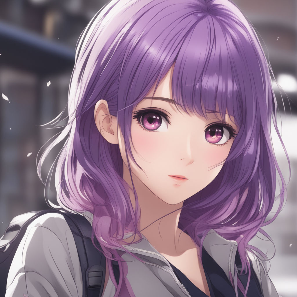young,cute,purple hair,purple eye,beautiful,ai art,drawing,colorful by  Subaru_sama