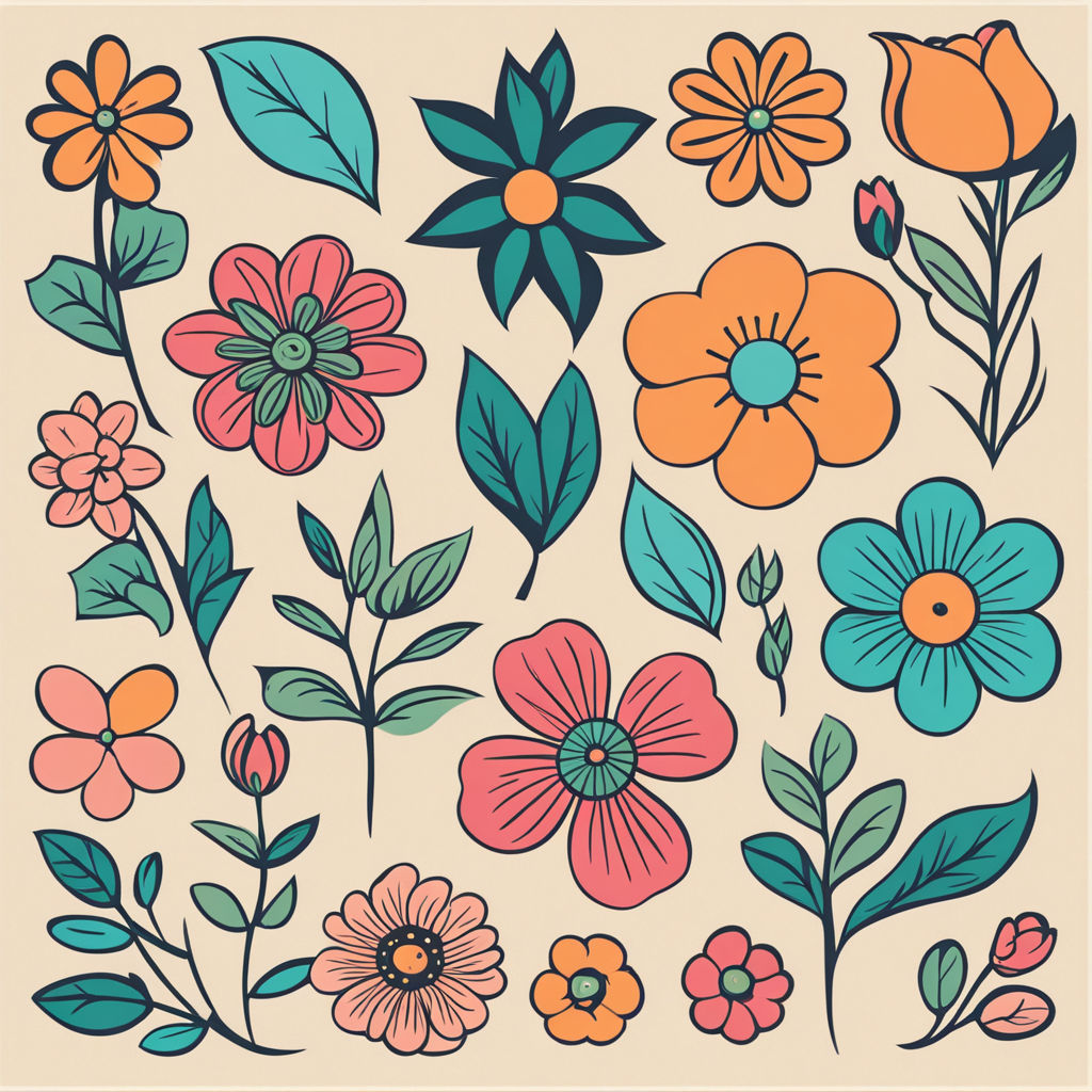 Cute coloring flowers clearly art print - Playground