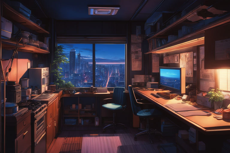 Anime, Room, Computer, Night, HD wallpaper